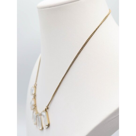 J CREW Rectangular Glass & Gold Tone Statement Necklace Elegant Classic Preppy - Picture 4 of 8